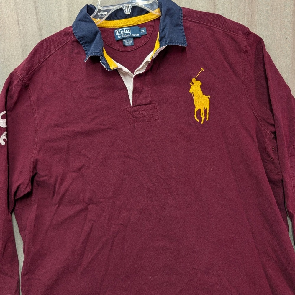Polo Ralph Lauren Mens XL Big Pony Rugby Shirt Burgundy Maroon Long Sleeve #2